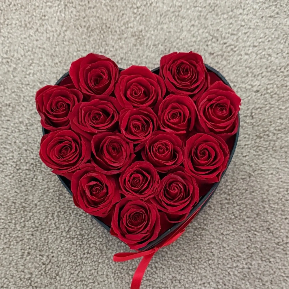 16 Flower Forever Heart Shape Box - Preserved Red Roses, Gift, Love